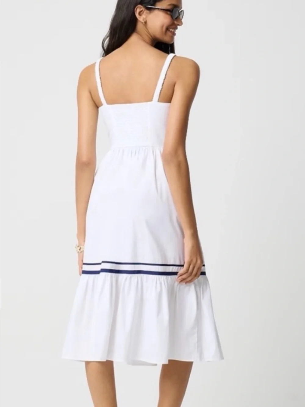 J. Crew White Midi Sundress with Navy Trim❗️